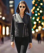 Load image into Gallery viewer, Black Liquid Leather Drape Neck Jacket by Clara Sunwoo