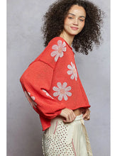 Load image into Gallery viewer, Coral with Daisies Crocheted Sweater
