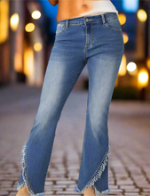 Load image into Gallery viewer, EverStretch Flare with Crossover Fringe Bottom Jeans