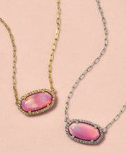 Load image into Gallery viewer, Kendra Scott Elisa Pave Frame Pendant Necklace Pink Opalescent Resin