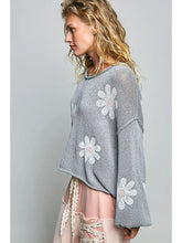 Load image into Gallery viewer, Gray with Daisies Crochet Knit Top