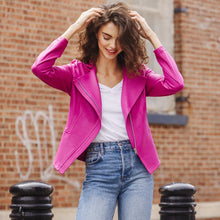 Load image into Gallery viewer, Magenta Liquid Leather Jacket By Clara Sunwoo