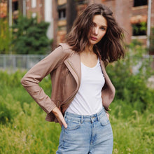 Load image into Gallery viewer, Taupe Liquid Leather Jacket by Clara Sunwoo
