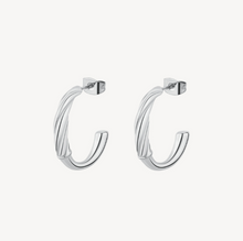 Load image into Gallery viewer, Amy Silver Stainless Steel Twist Huggie Hoop Earrings by Brosway
