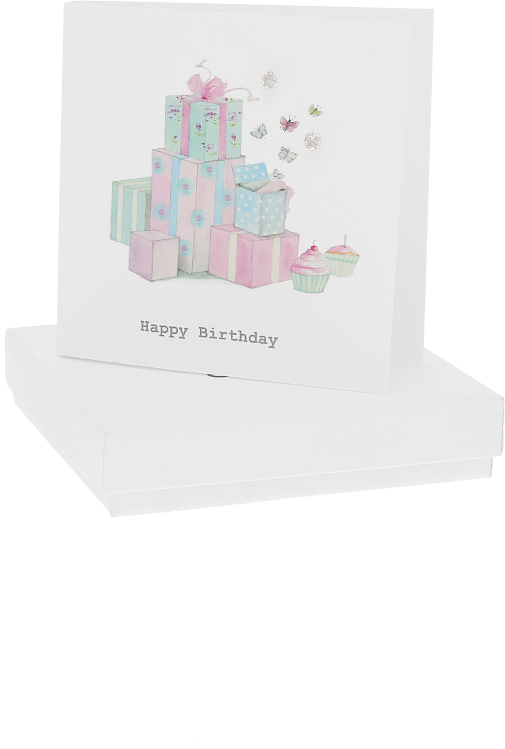 Birthday Presents Gift Card with Sterling Silver and Cubic Zirconial Earrings