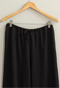 Black Crinkle Knit Wide Leg Drawstring Pants