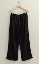 Load image into Gallery viewer, Black Crinkle Knit Wide Leg Drawstring Pants
