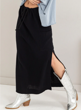 Load image into Gallery viewer, Black Double Gauze Drawstring Midi Skirt
