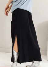 Load image into Gallery viewer, Black Double Gauze Drawstring Midi Skirt
