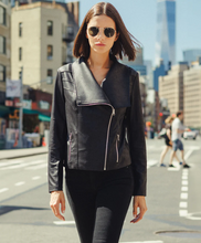 Load image into Gallery viewer, Black Liquid Leather Drape Neck Jacket by Clara Sunwoo