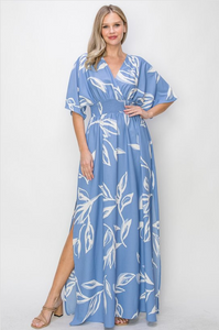 Blue Floral Woven Casual Maxi Dress