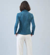 Load image into Gallery viewer, Blue Moss Liquid Leather Jacket by Clara Sunwoo--Silver Zipper