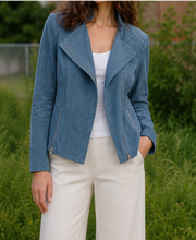 Load image into Gallery viewer, Blue Moss Liquid Leather Jacket by Clara Sunwoo--Silver Zipper