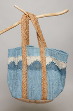Load image into Gallery viewer, Blue Multi Color Large Jute Tote or Beach Bag
