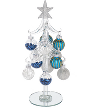 Load image into Gallery viewer, Blue & White Glass Christmas Tree w/ Ornaments
