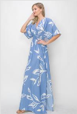 Blue Floral Woven Casual Maxi Dress