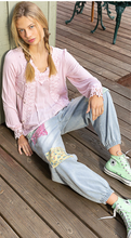 Load image into Gallery viewer, Light Pink Floral Lace Top - Long Sleeve -size L