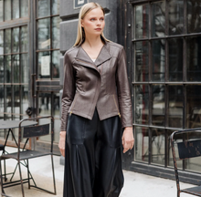 Load image into Gallery viewer, Brown Liquid Leather Jacket by Clara Sunwoo