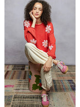 Load image into Gallery viewer, Coral with Daisies Crocheted Sweater