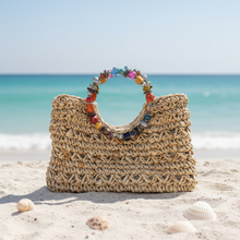 Load image into Gallery viewer, Cappelli Rattan and Beaded Tote Hand Bag Purse