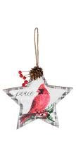 Cardinal Plaid Star Ornament