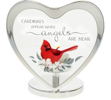Load image into Gallery viewer, Cardinals Appear 5" Glass Heart Tea Light Holder