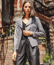 Load image into Gallery viewer, Charcoal Liquid Leather Jacket by Clara Sunwoo