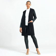 Load image into Gallery viewer, Clara Sunwoo Ponte Knit Liquid Leather Sleeve Pocket Cardigan SALE