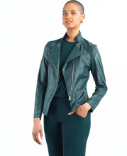 Load image into Gallery viewer, Hunter Green Liquid Leather Jacket by Clara Sunwoo