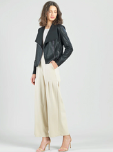 Load image into Gallery viewer, Black Liquid Leather Drape Neck Jacket by Clara Sunwoo