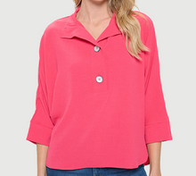 Load image into Gallery viewer, Collared Dolman Sleeve Top with Rounded Hem - Punch
