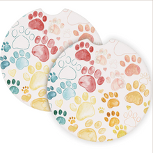 Load image into Gallery viewer, Colorful Paw Prints Car Coaster set of 2
