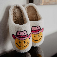 Load image into Gallery viewer, Pink Cowgirl Hat Smile Face Slippers
