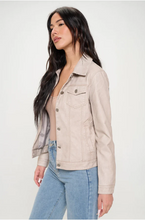 Load image into Gallery viewer, Faux Leather Cargo Jacket in Cream