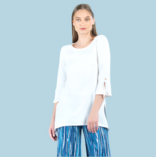 Load image into Gallery viewer, White Knit Tie Cuff Side Vent Tunic By Clara Sunwoo 50% off