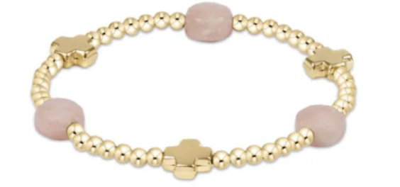 Signature Cross Gold Pattern 3mm Bead Bracelet - Bright Pink - Enewton
