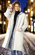 Load image into Gallery viewer, Long Hooded Winter White Jacket with Front Pockets