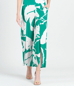 Clara Sunwoo Front Slit Ankle Petal Pants - Floral Branch in Green/Ivory