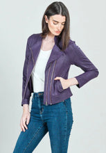 Load image into Gallery viewer, Eggplant Liquid Leather Jacket Double Zipper By Clara Sunwoo
