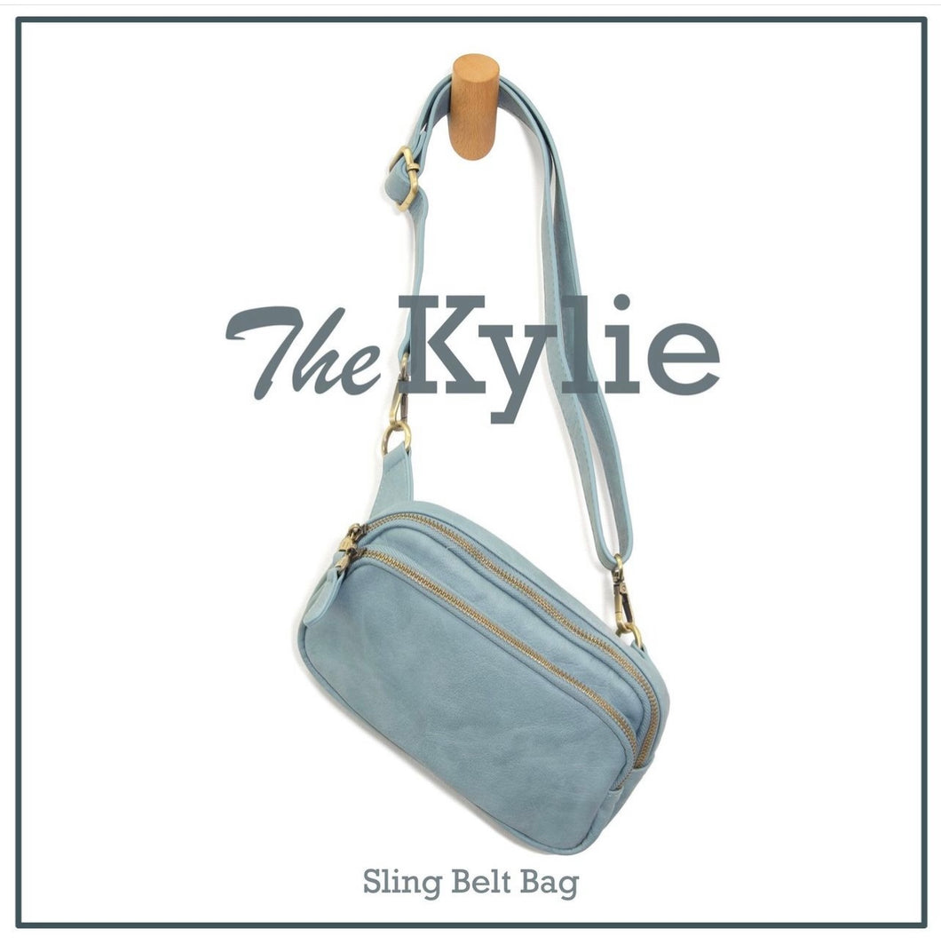 Light Denim Kylie Double Zip Sling/Belt Bag