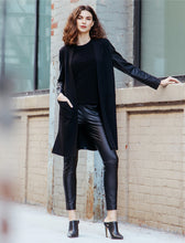 Load image into Gallery viewer, Clara Sunwoo Ponte Knit Liquid Leather Sleeve Pocket Cardigan SALE
