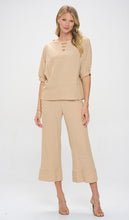 Load image into Gallery viewer, Palazzo Gauze Pants with Elastic Waist with Small Slits - Taupe - USA Made