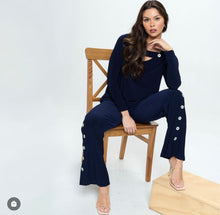 Load image into Gallery viewer, Front Slit Pants with Button Detail - Black size Large only