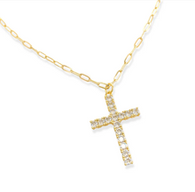 Load image into Gallery viewer, Gold & CZ Cross Necklace