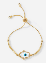 Load image into Gallery viewer, Gold Evil Eye Beaded Hamsa Charm Bracelet