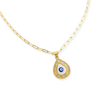 Load image into Gallery viewer, Gold Mother of Pearl Enamel Evil Eye Necklace