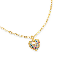 Load image into Gallery viewer, Gold Multi Colored CZ Heart Necklace