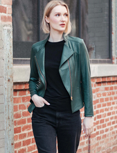 Load image into Gallery viewer, Hunter Green Liquid Leather Jacket by Clara Sunwoo