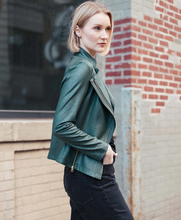 Load image into Gallery viewer, Hunter Green Liquid Leather Jacket by Clara Sunwoo