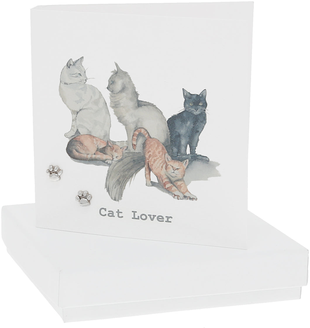 Cat Lover Gift Card with Sterling Silver Earrings
